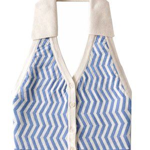 Women Vest Single Shirt Breasted Lapel Knitted Sleeveless Blouse